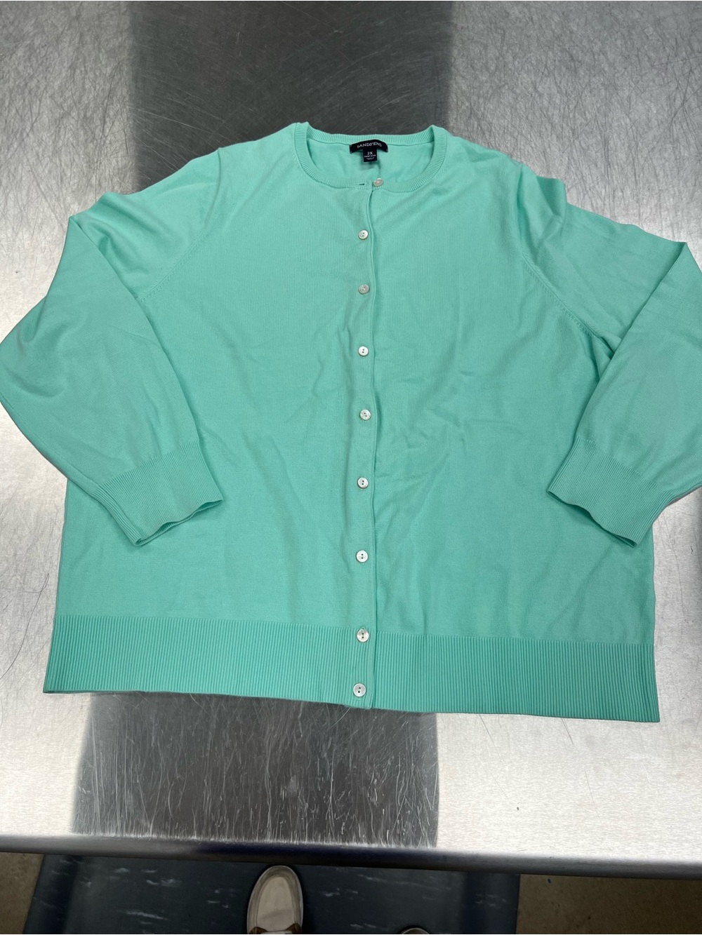 Lands' End Mint Green Crewneck Button-Front Cardigan Women’s 2X